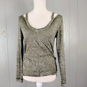 Y2K Fairy‎ Grunge Slub Knit Top Womens Medium Green Whimsigoth Sheer Stretchy